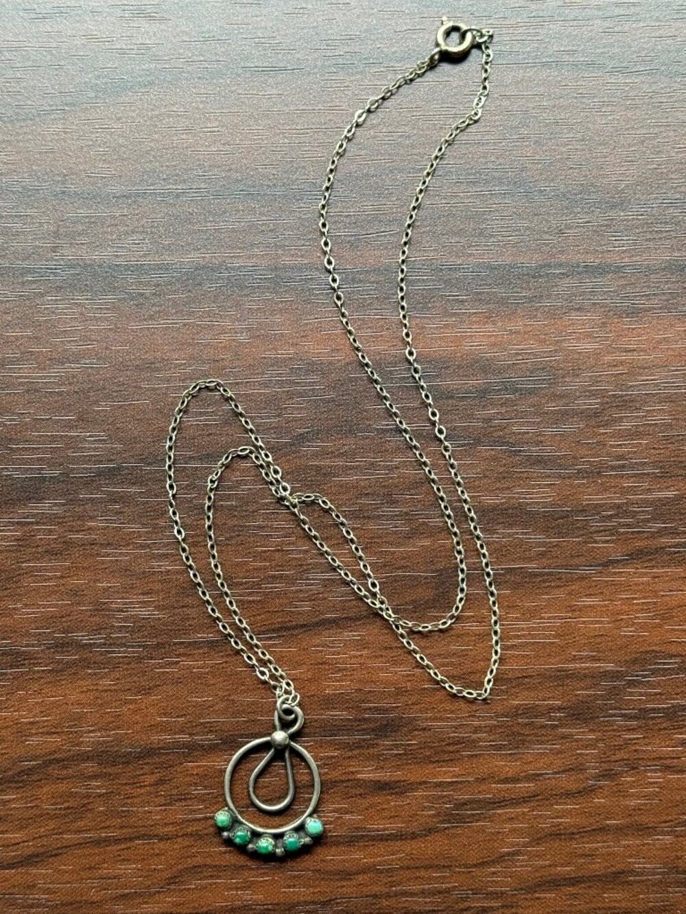 Native American Sterling Silver 925 and Turquoise Pendant Necklace - Picture 3 of 4